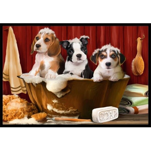 Carolines Treasures PTW2047JMAT Beagle, Boston Terrier & Jack Russel In The Tub Indoor & Outdoor Mat, 24 x 36 in PTW2047JMAT - main